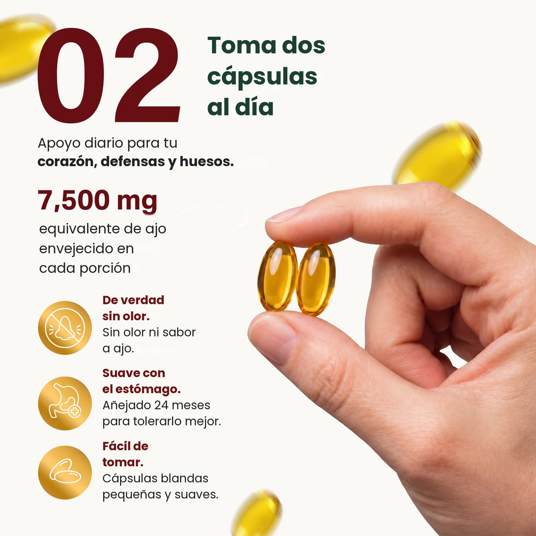 Toma dos cápsulas blandas al día