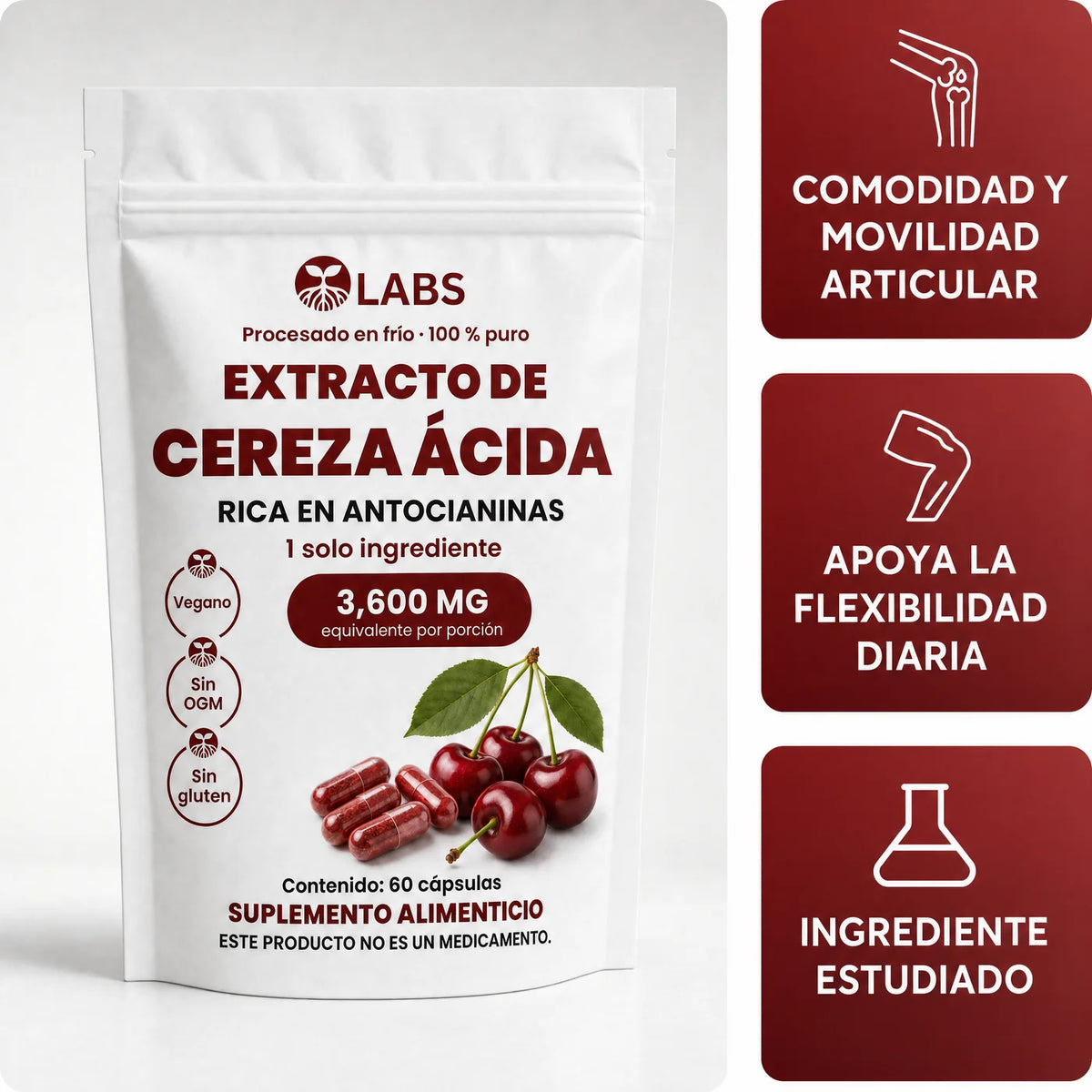 Extracto de Cereza Ácida Raíces Labs: bolsa y ventajas