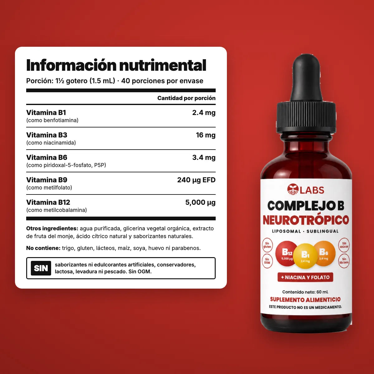 Información nutrimental del Complejo B Neurotrópico